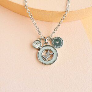 Michael Kors - Crystal Logo Triple Charm Silver Pendant Necklace - NEW